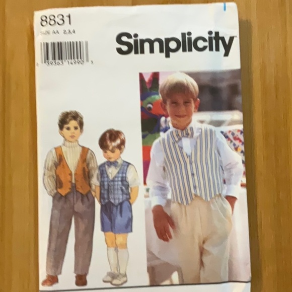 Vtg. Simplicity 8831 Pattern Child’s Pants or Shorts Lined Vest Bow Tie Size 2-4 - Picture 1 of 6